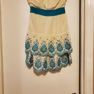 NEW Cream and Turquoise Embroidered Strapless Dres